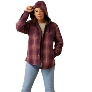 Ariat Rebar Flannel Hooded Shacket Shirt Jacket Women S Purple Plaid Western NWT